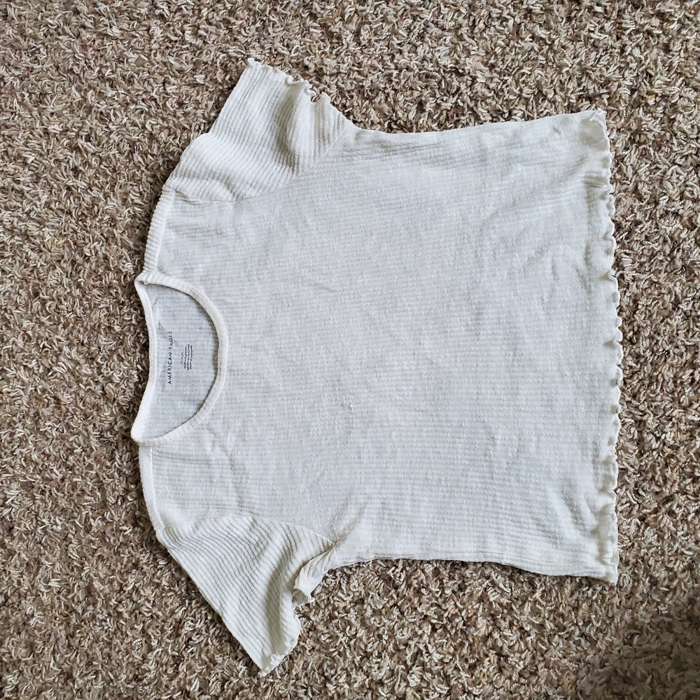Cream Ribbed Short Sleeve Top
